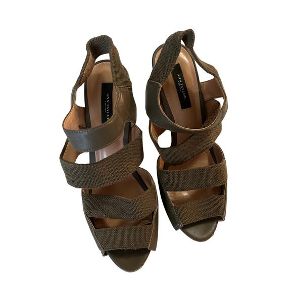 Ann Taylor | Size 8 Linen/Canvas Strap Heel Sandals Dark Sage/Green - Picture 7 of 7